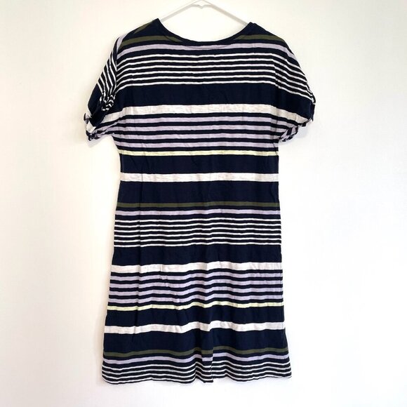 LOU GREY ANN TAYLOR LOFT Stripe Cuffed Tee Dress Navy Blue Multi 100% Cotton S - Picture 11 of 13